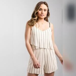 GYPSIES AND MOONDUST Spaghetti Strap Overlay Accordion Pleat Striped Romper M